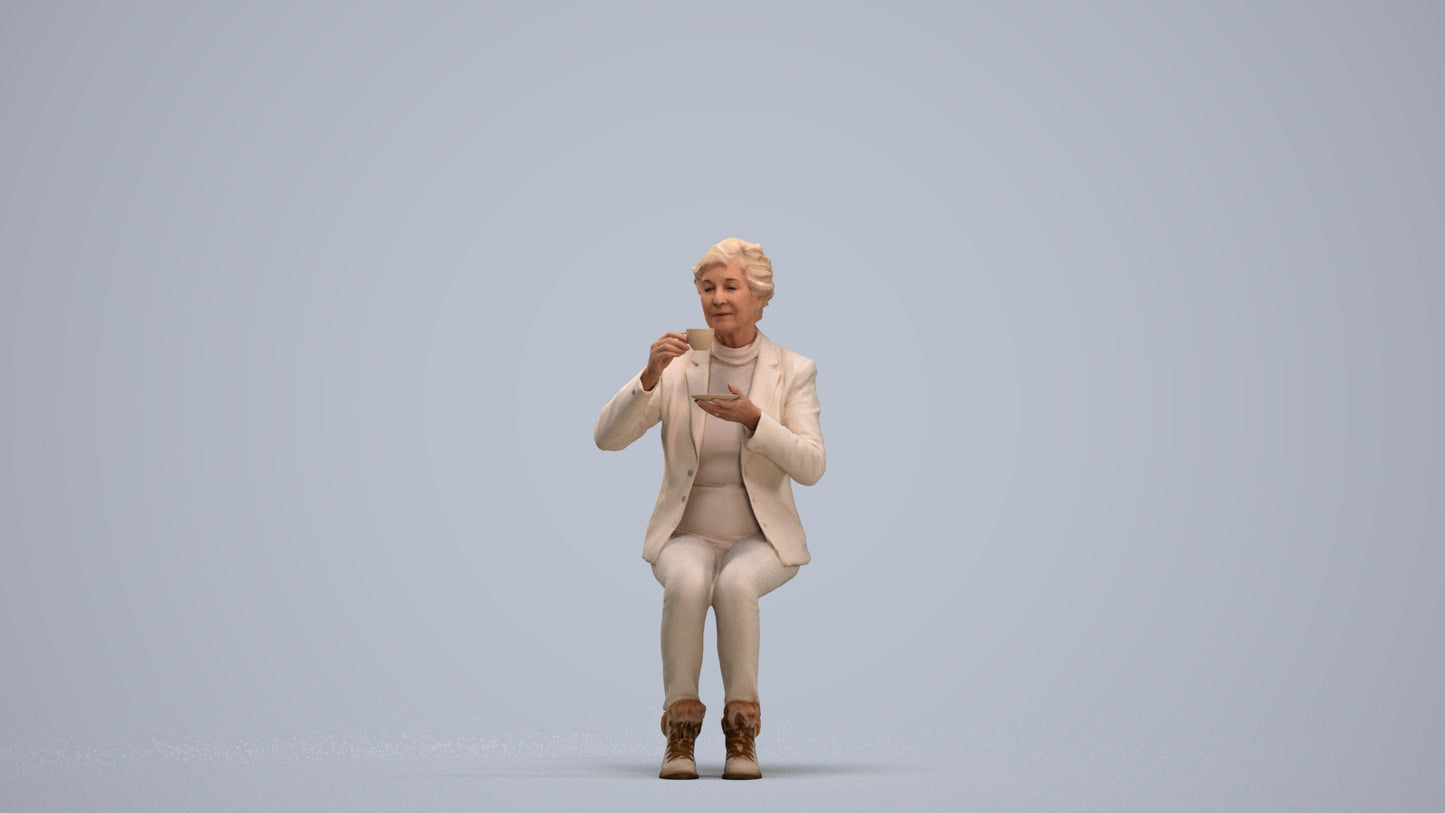 realistic 3D people senior woman business sitting, render-ready for V-Ray and Corona, FBX OBJ, standing pose render