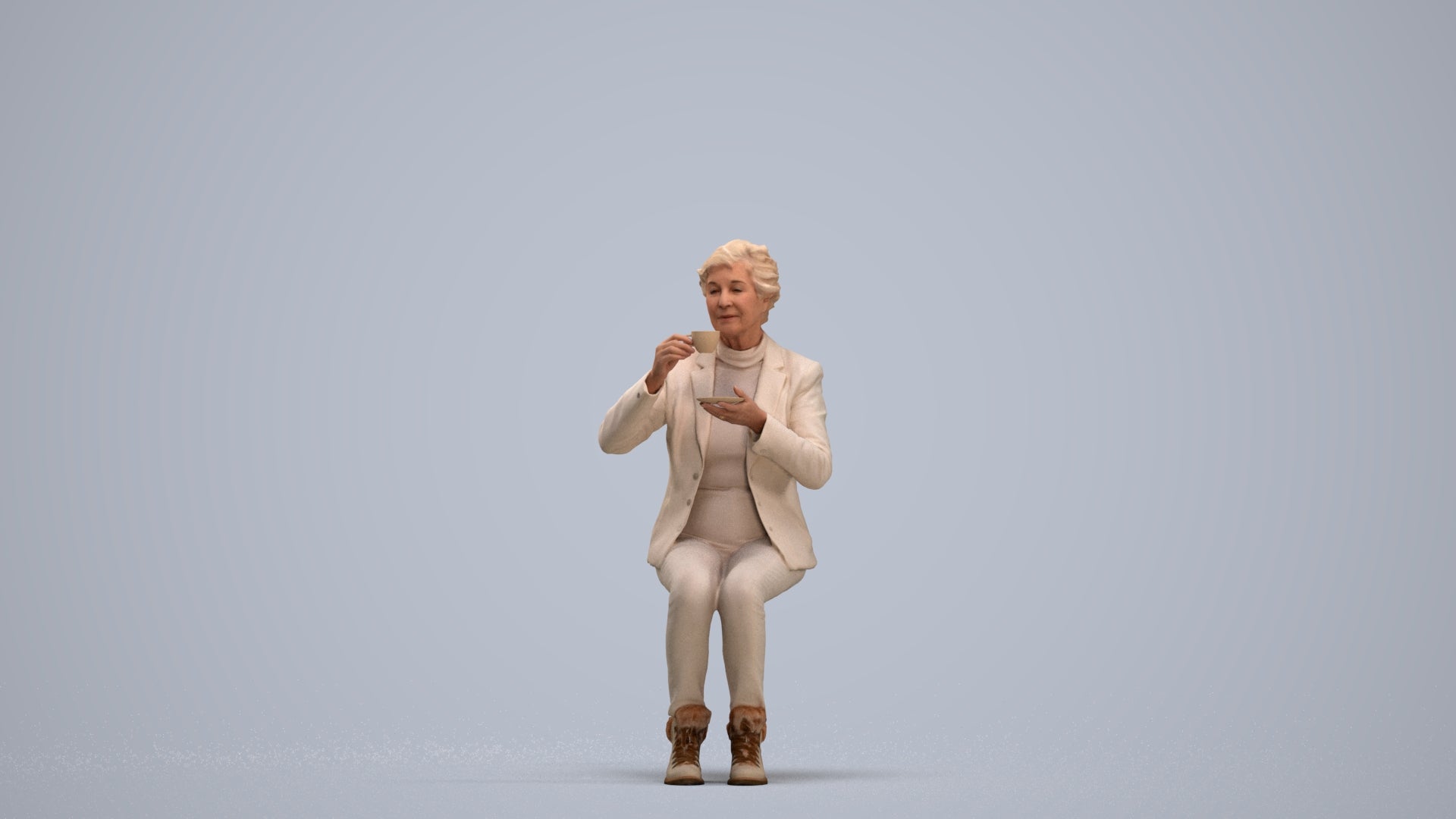 realistic 3D people senior woman business sitting, render-ready for V-Ray and Corona, FBX OBJ, standing pose render