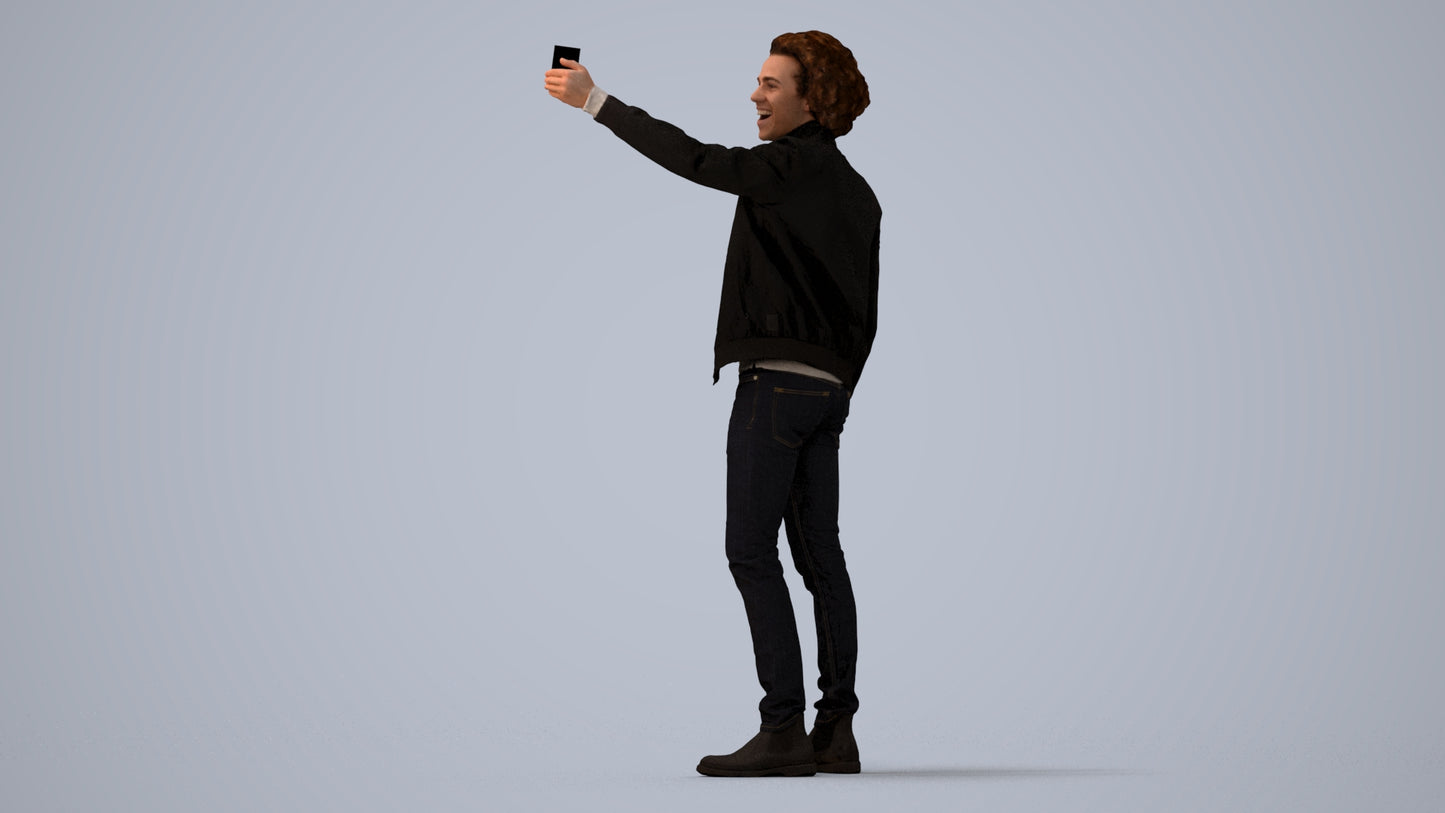 3D people model man casual standing, scanned human for 3ds Max rendering, three-quarter view render