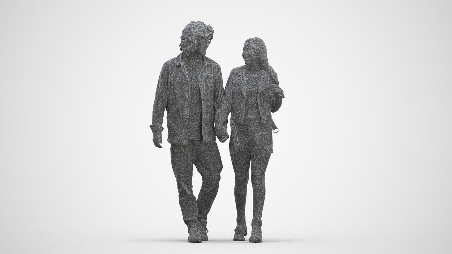 3D human model woman casual shopping, photogrammetry scanned person for archviz, three-quarter front view render