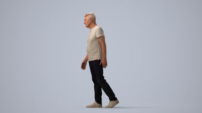 realistic 3D people senior man casual walking, render-ready for V-Ray and Corona, FBX OBJ, three-quarter view render