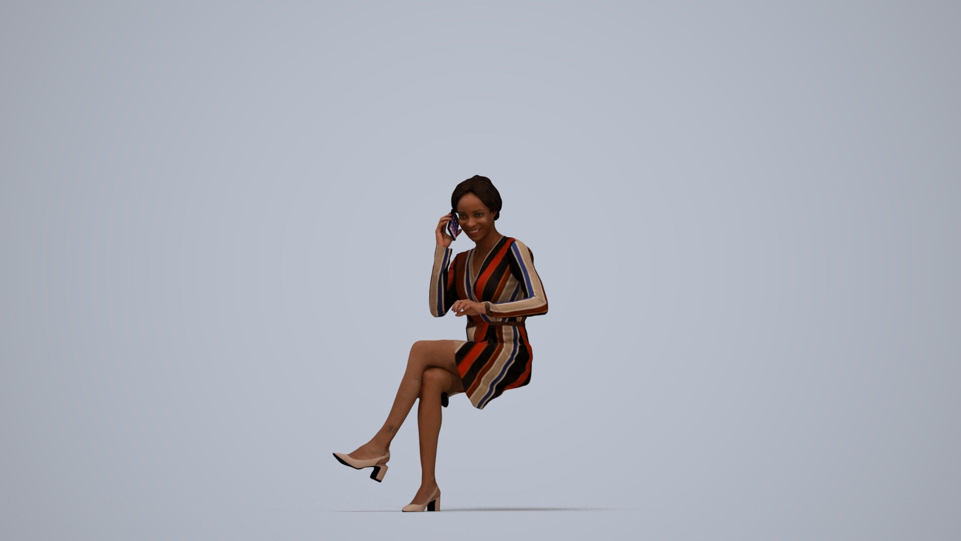 photogrammetry 3D woman casual business, realistic human model archviz FBX, top-down view render