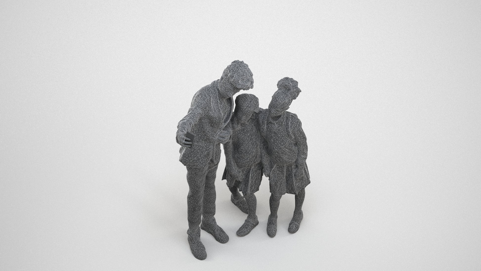 3D people model boy kids, scanned human for 3ds Max rendering, wireframe three-quarter view