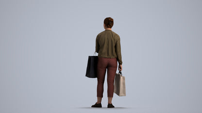 3D scanned woman shopping casual, photorealistic archviz people for Enscape and SketchUp, front view render