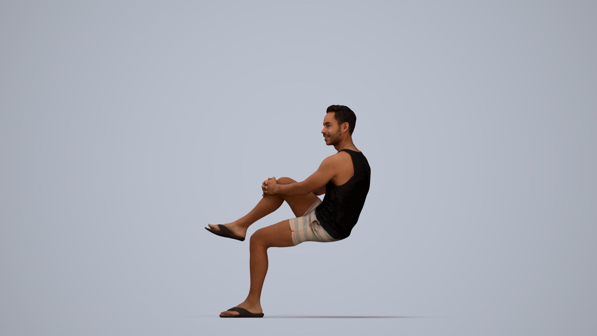 realistic 3D people man casual sitting, render-ready for V-Ray and Corona, FBX OBJ, top-down view render