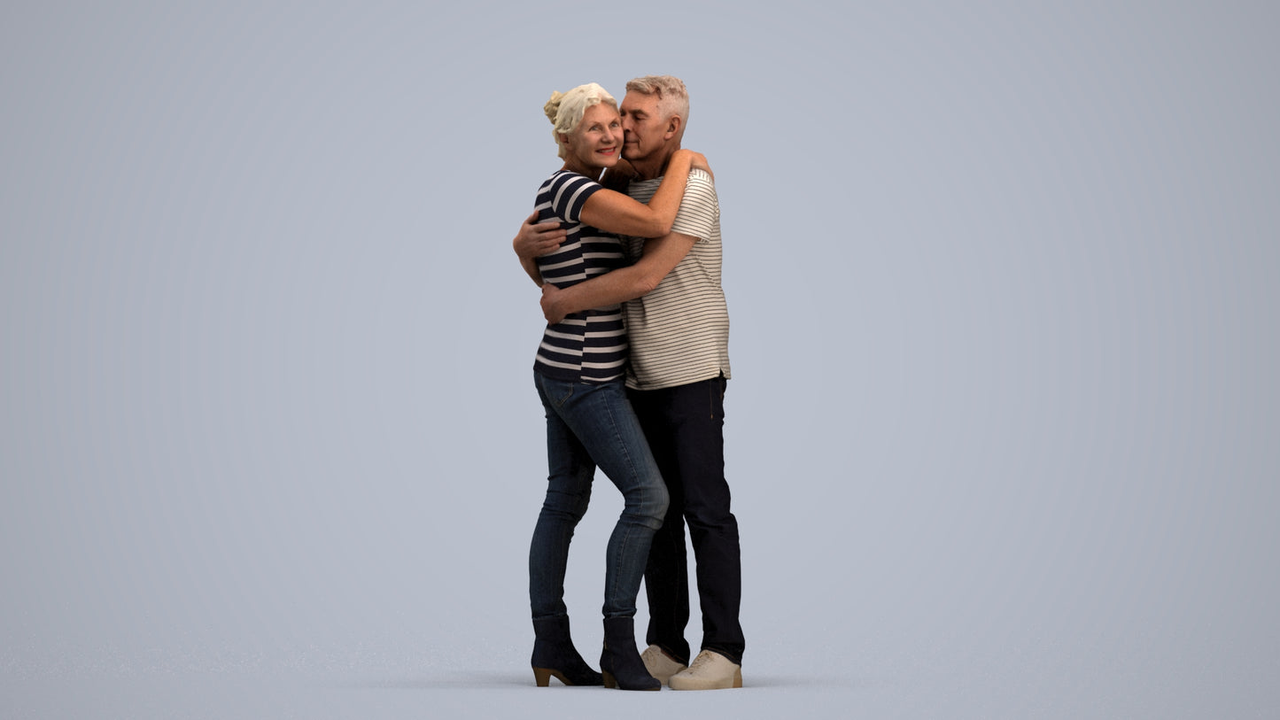 scanned 3D senior woman casual couple, photogrammetry people for Enscape and V-Ray, standing pose render