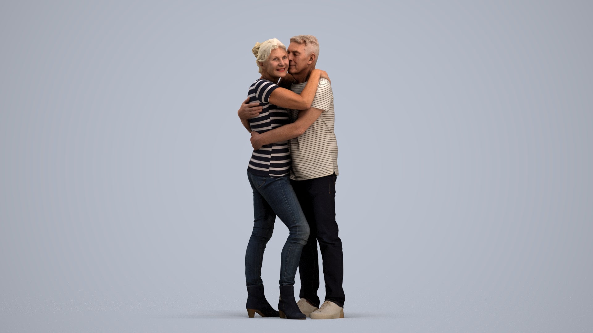 scanned 3D senior woman casual couple, photogrammetry people for Enscape and V-Ray, standing pose render