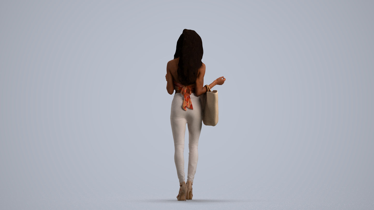 photogrammetry 3D woman casual walking, realistic human model archviz FBX, front view render