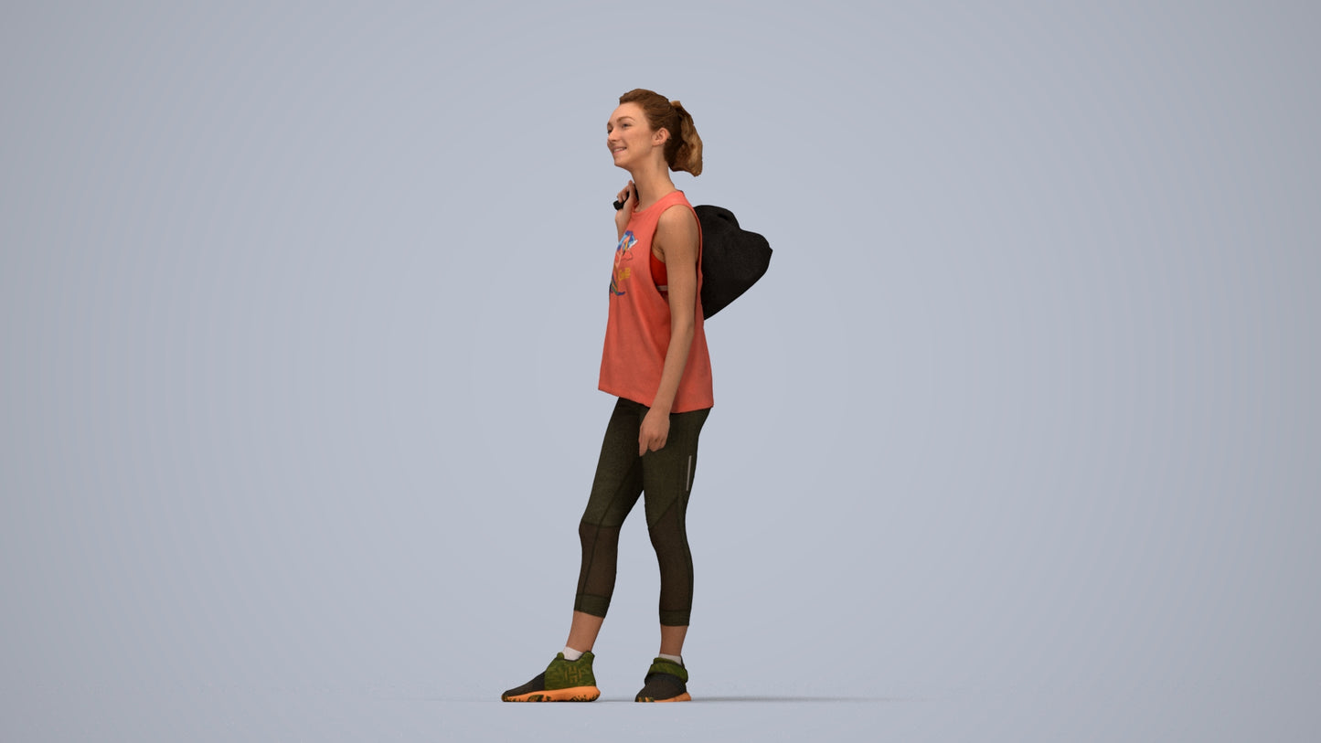 3D people model woman sport, scanned human for 3ds Max rendering, top-down view render