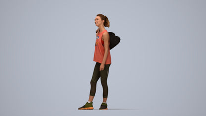 3D people model woman sport, scanned human for 3ds Max rendering, top-down view render