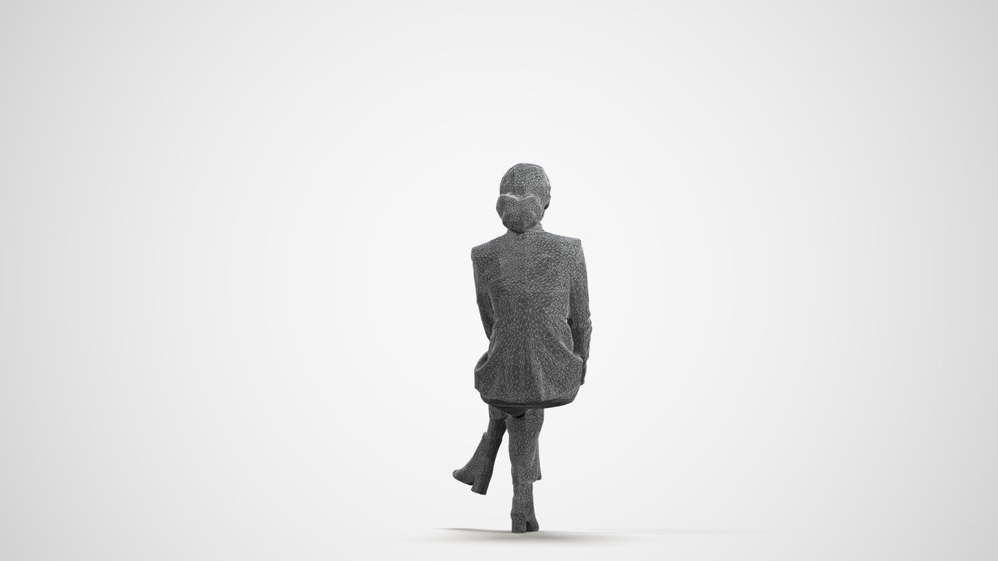 3D human model woman business, photogrammetry scanned person for archviz, wireframe front view