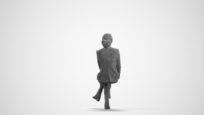 3D human model woman business, photogrammetry scanned person for archviz, wireframe front view