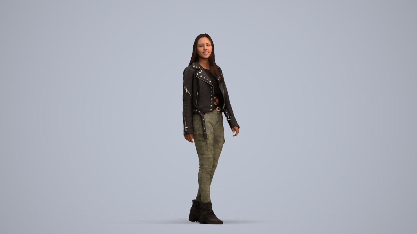 realistic 3D woman casual walking, scanned archviz people for Blender and 3ds Max, standing pose render