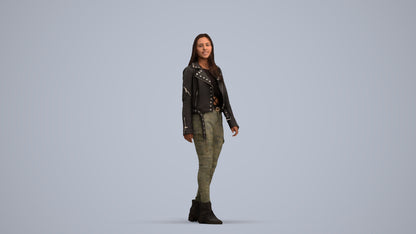 realistic 3D woman casual walking, scanned archviz people for Blender and 3ds Max, standing pose render
