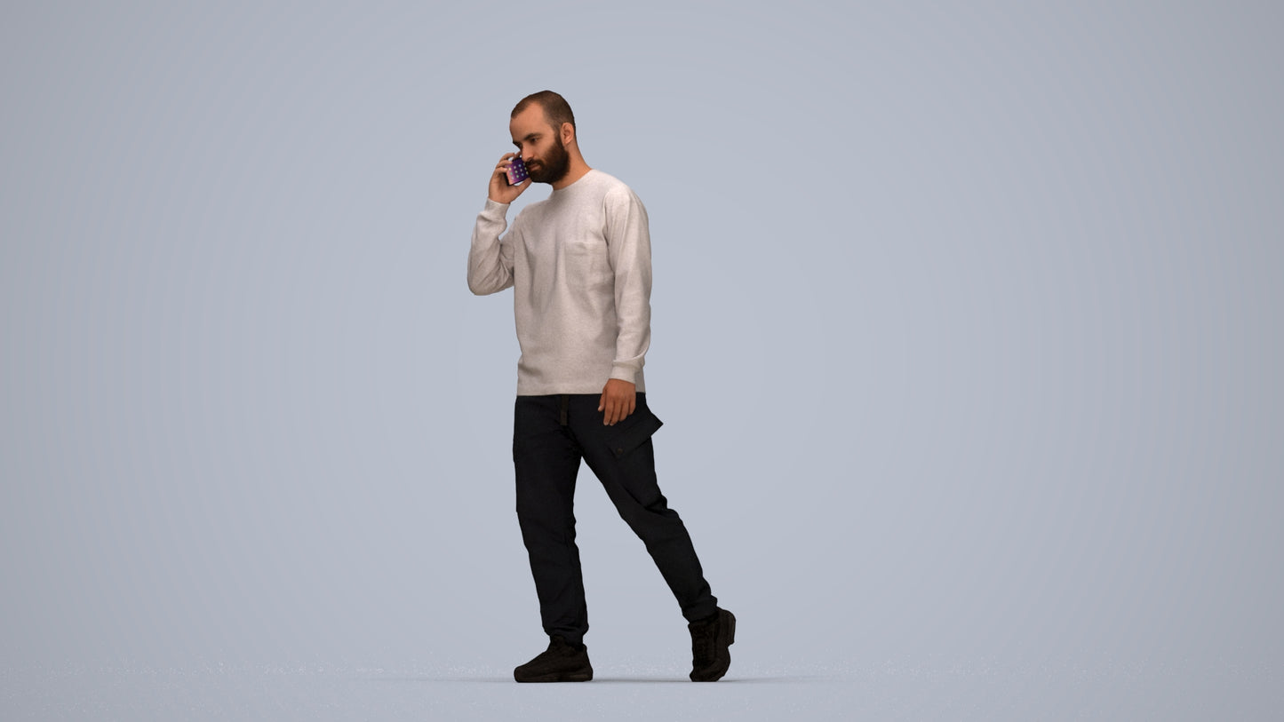 3D scanned man walking casual, photorealistic archviz people for Enscape and SketchUp, top-down view render