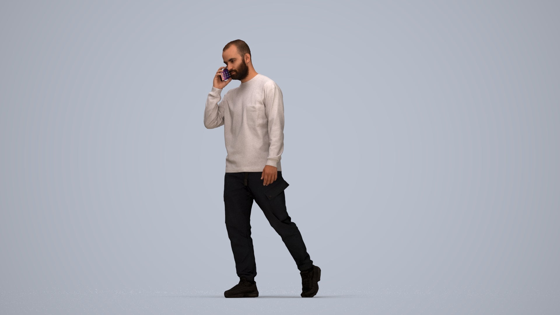 3D scanned man walking casual, photorealistic archviz people for Enscape and SketchUp, top-down view render