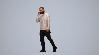 3D scanned man walking casual, photorealistic archviz people for Enscape and SketchUp, top-down view render