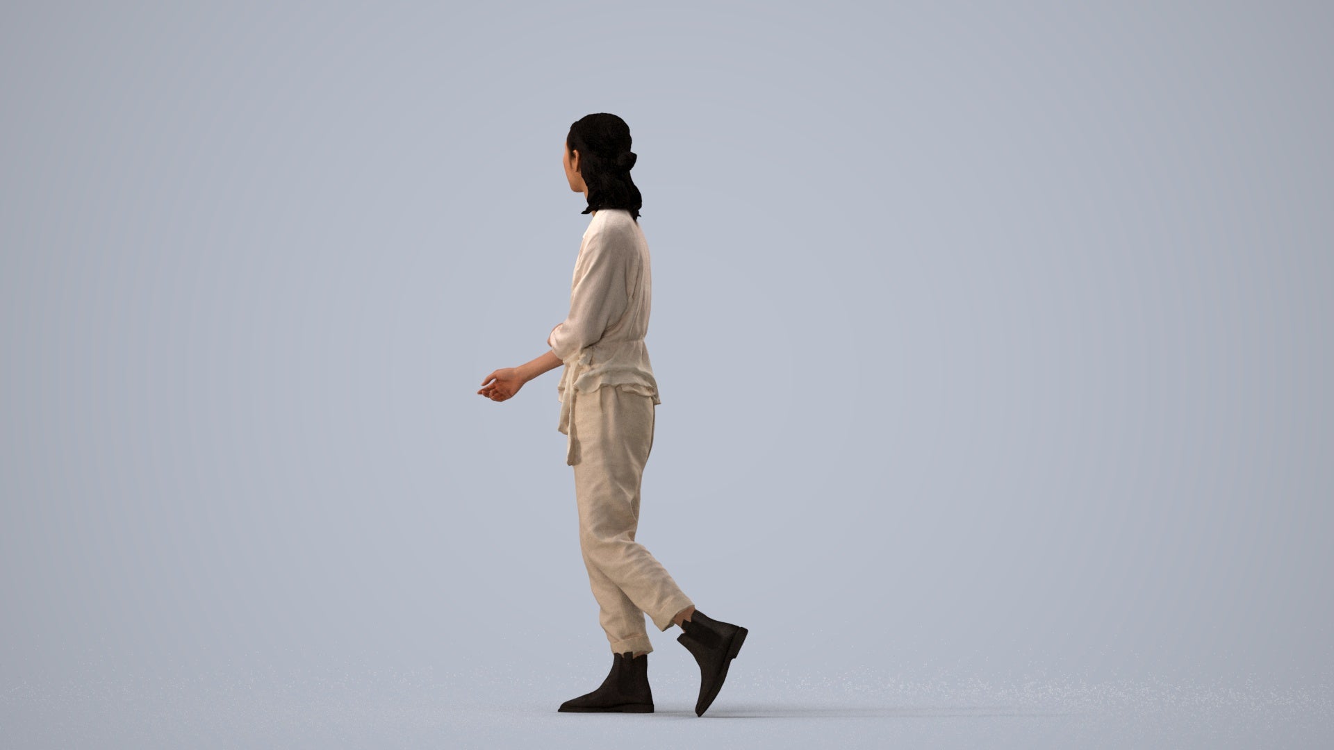 3D people model woman casual walking, scanned human for 3ds Max rendering, three-quarter view render