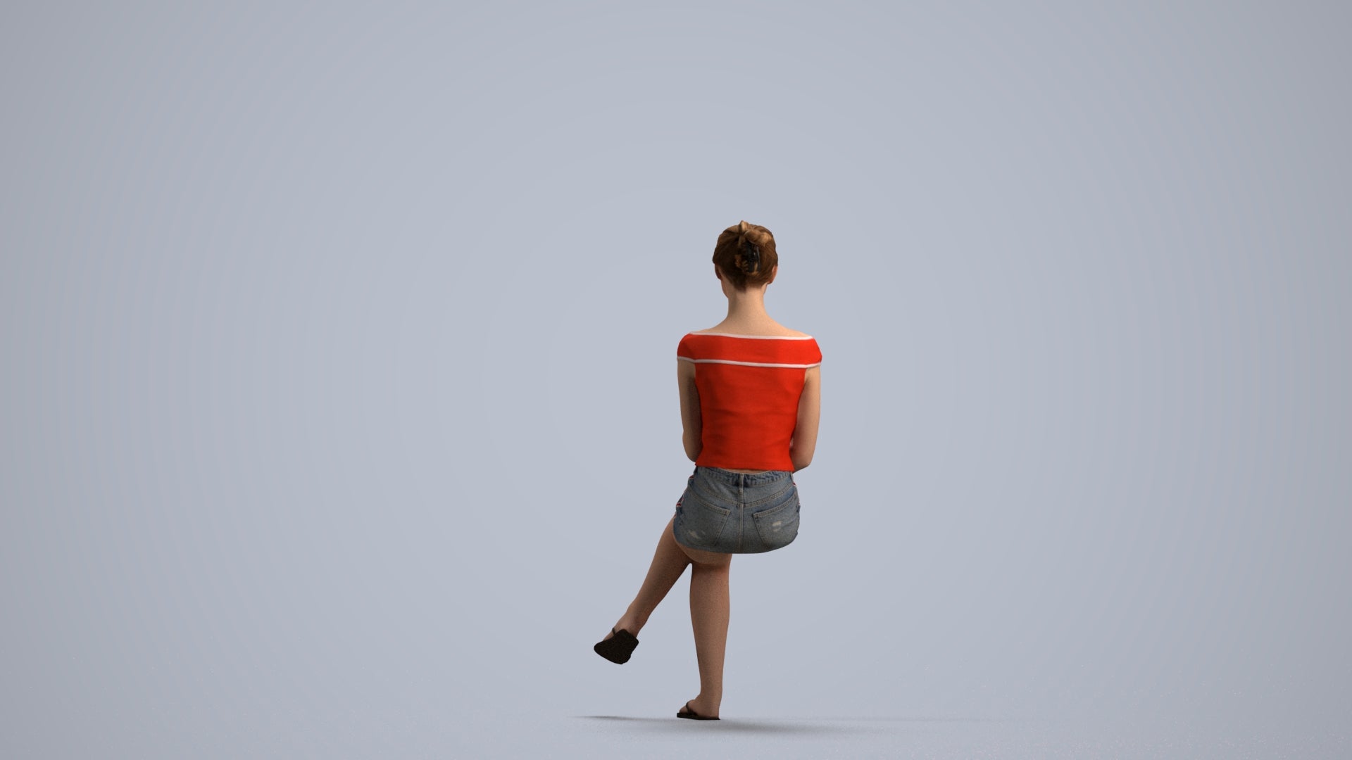 realistic 3D human girl casual sitting, archviz people FBX OBJ for Blender, front view render