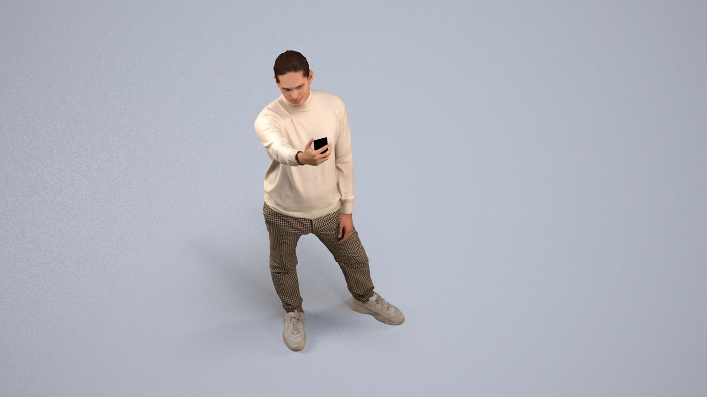 3D scanned man standing casual, photorealistic archviz people for Enscape and SketchUp, back view render