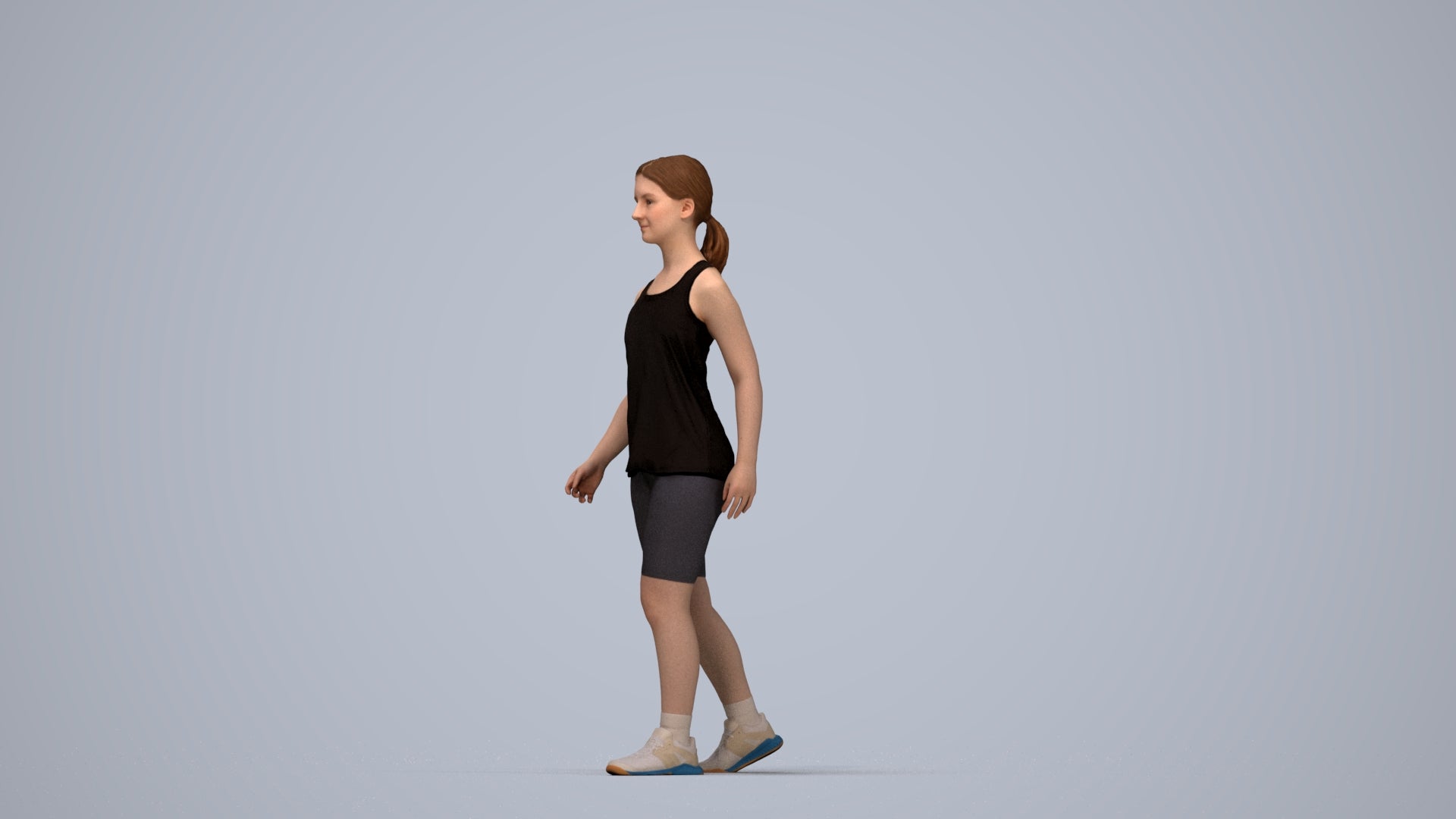 3D scanned girl walking sport, photorealistic archviz people for Enscape and SketchUp, top-down view render
