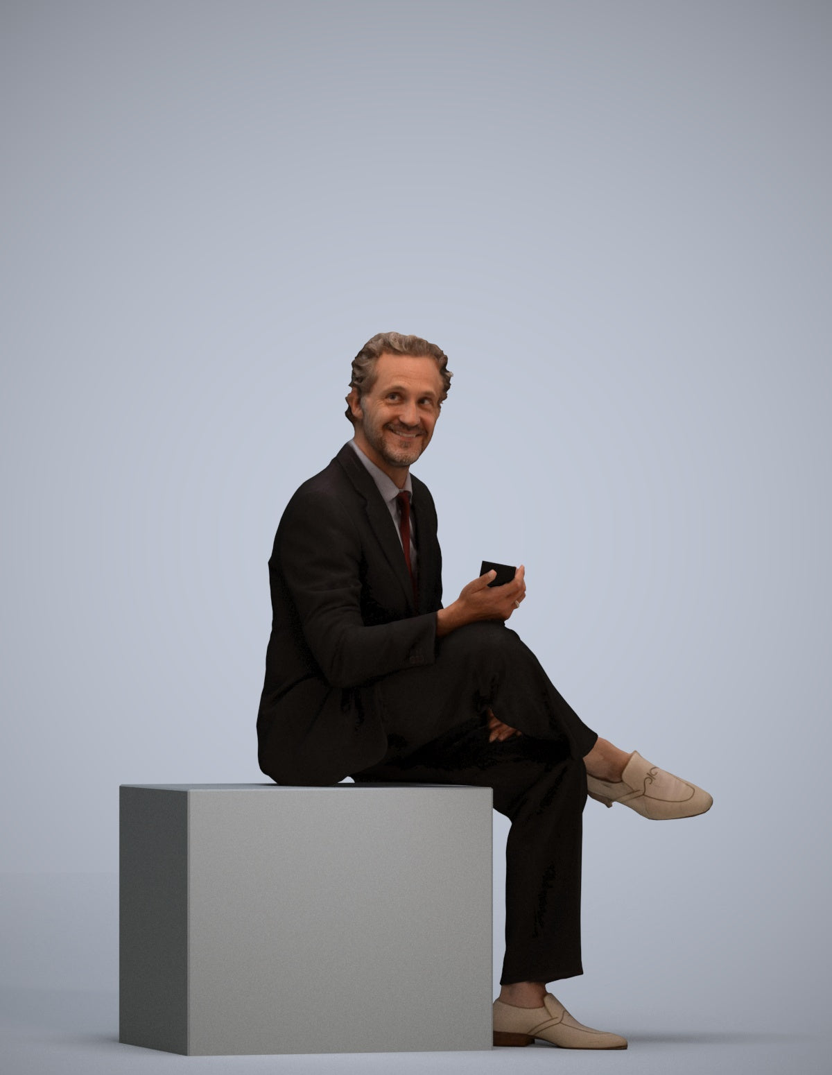 scanned 3D man business sitting, photogrammetry people for Enscape and V-Ray