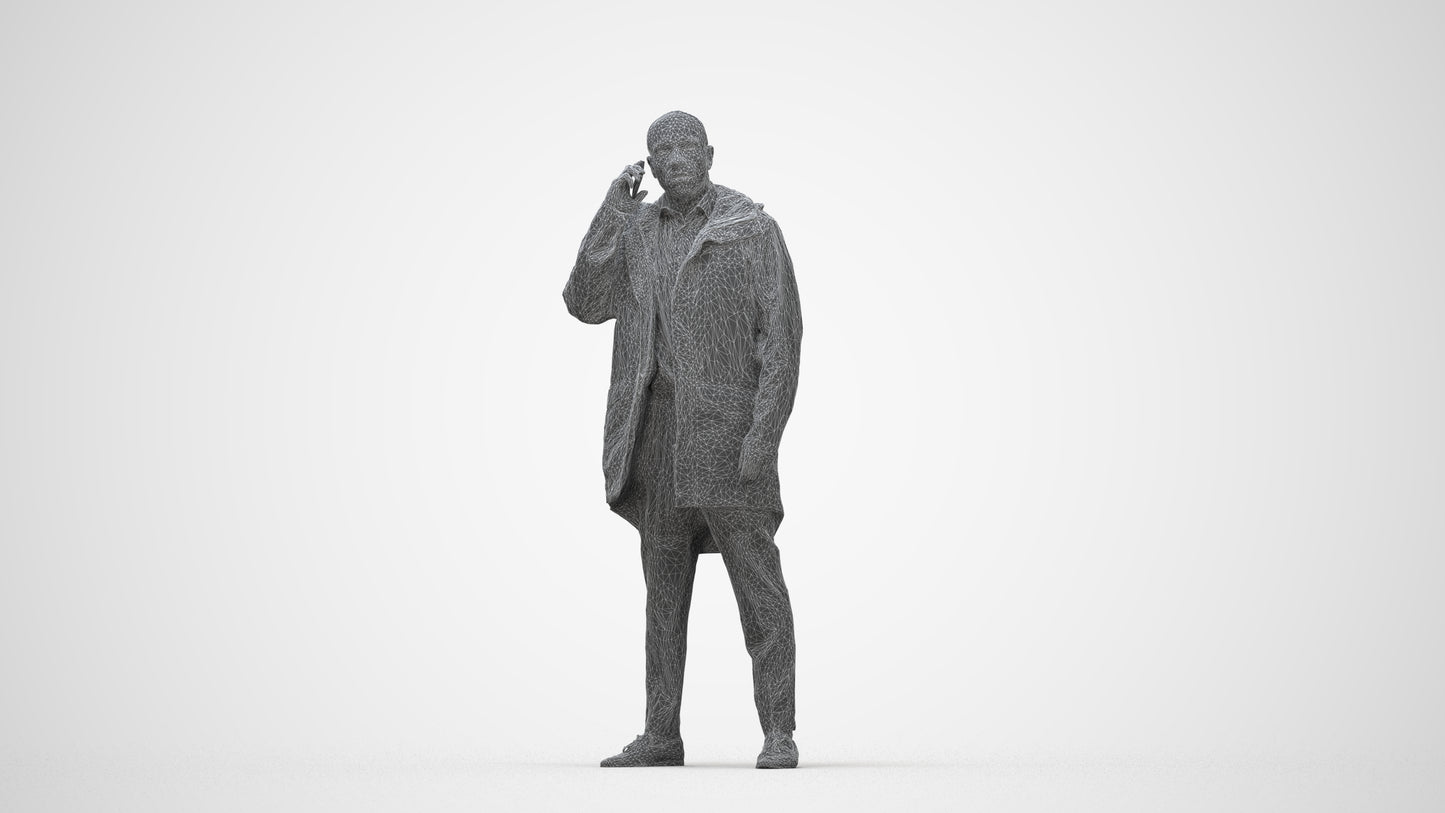 photogrammetry 3D man business standing, realistic human model archviz FBX, wireframe back view