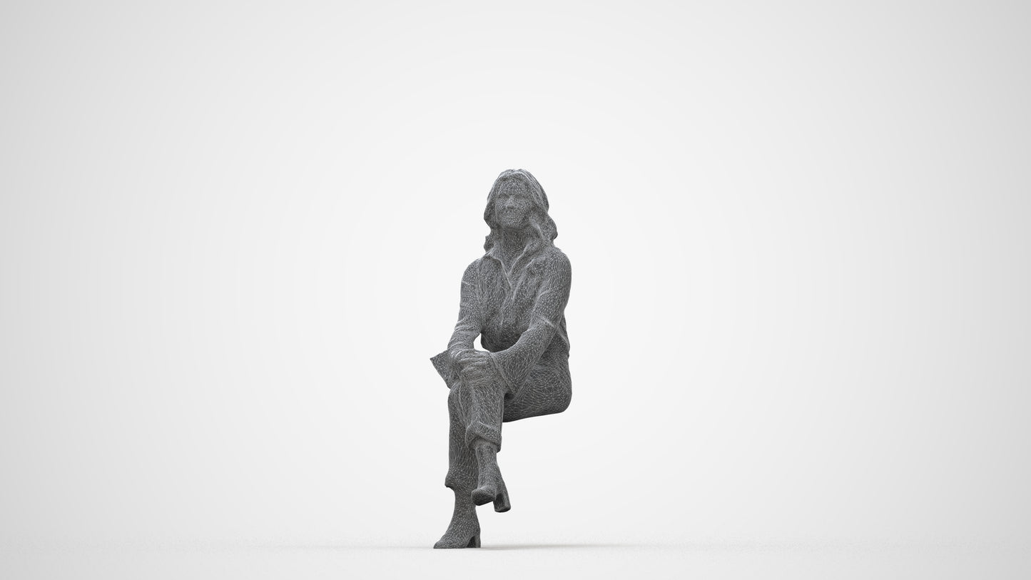 3D human model woman business formalaffairs, photogrammetry scanned person for archviz, wireframe back view