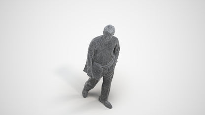 3D people model man casual walking, scanned human for 3ds Max rendering, wireframe three-quarter view