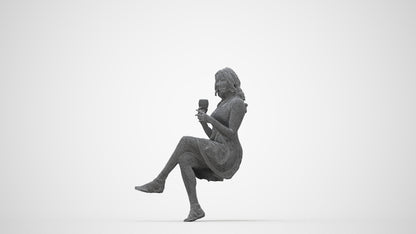 scanned 3D woman sitting, photogrammetry people for Enscape and V-Ray, wireframe back view