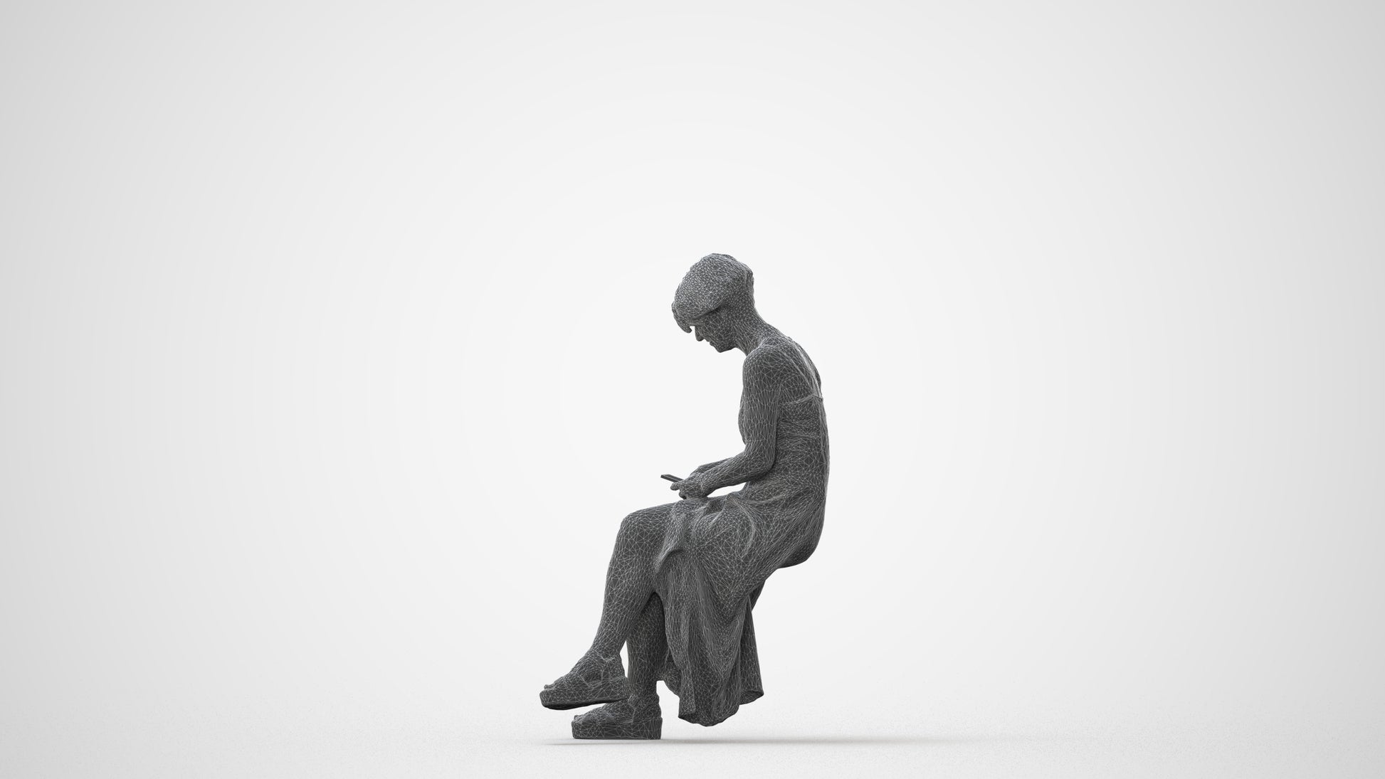 photogrammetry 3D senior woman sitting, realistic human model archviz FBX, square thumbnail