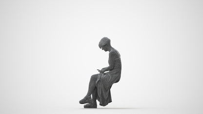 photogrammetry 3D senior woman sitting, realistic human model archviz FBX, square thumbnail