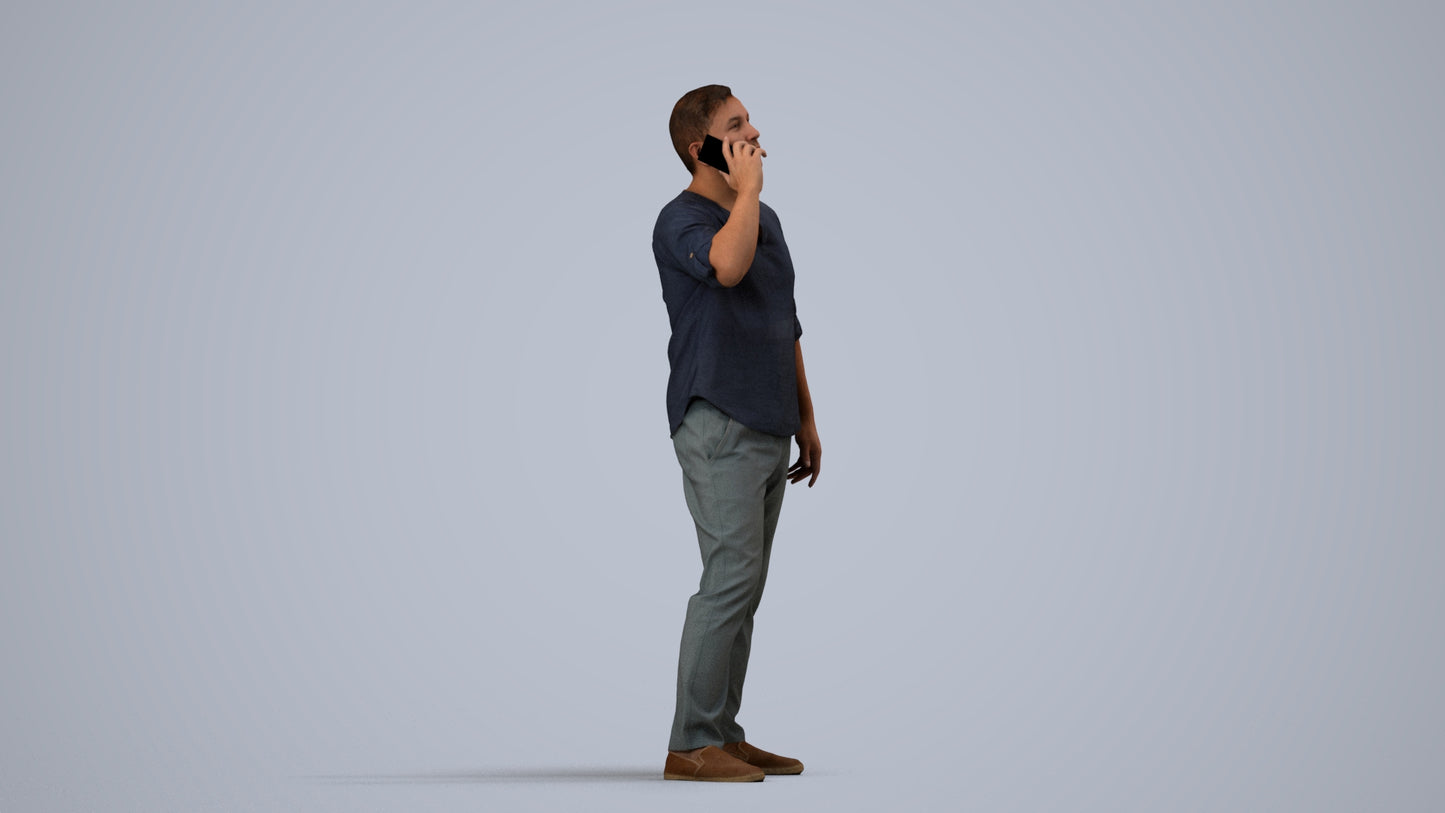 scanned 3D man casual standing, photogrammetry people for Enscape and V-Ray, side view render