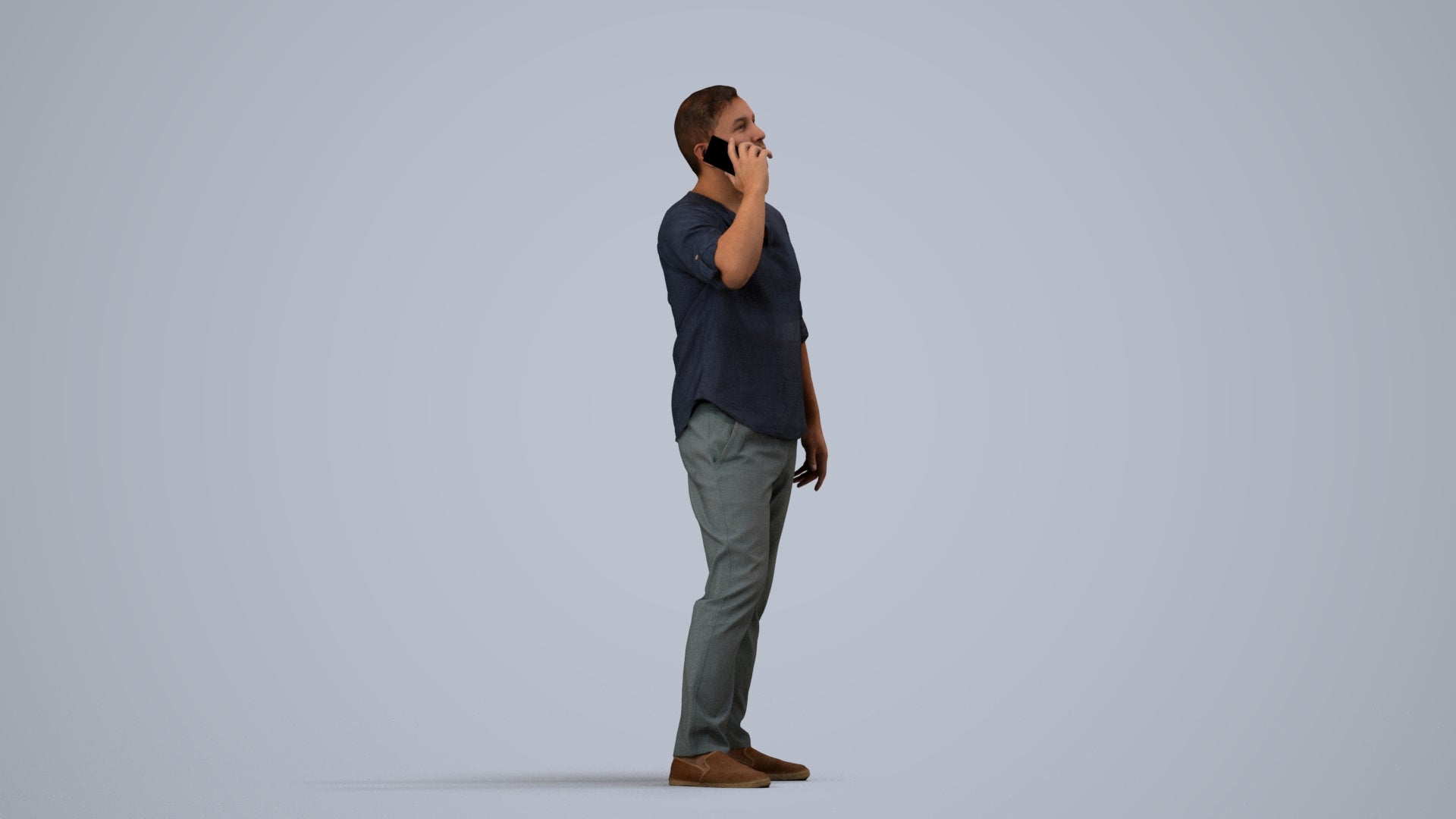 scanned 3D man casual standing, photogrammetry people for Enscape and V-Ray, side view render