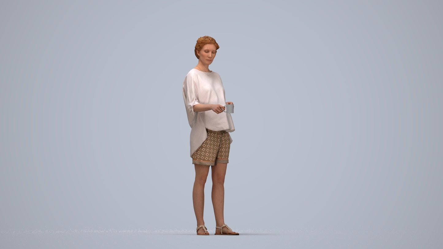 realistic 3D woman casual standing, scanned archviz people for Blender and 3ds Max, top-down view render