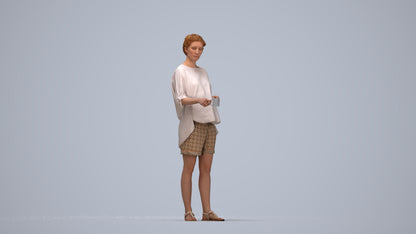 realistic 3D woman casual standing, scanned archviz people for Blender and 3ds Max, top-down view render