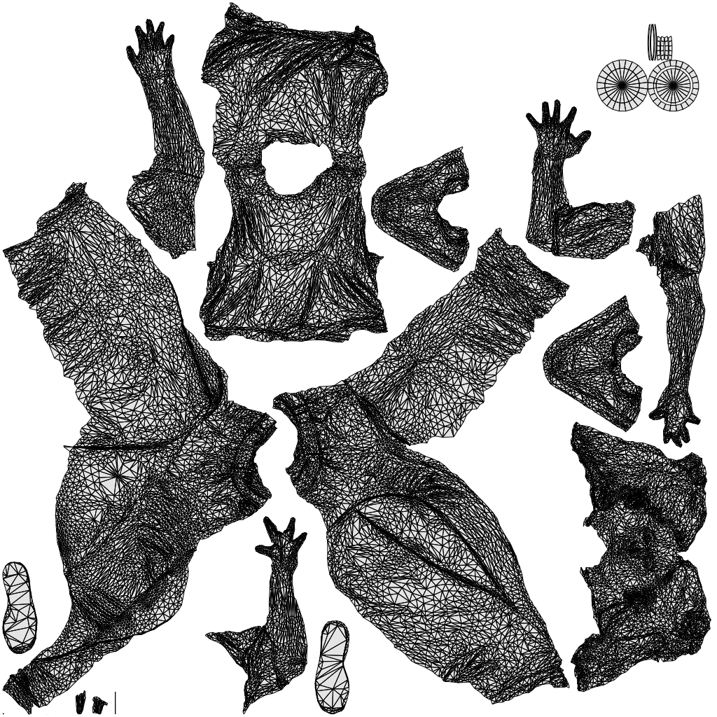 3D people model woman hospitality, scanned human for 3ds Max rendering, wireframe top-down view