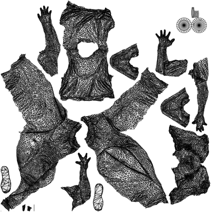 3D people model woman hospitality, scanned human for 3ds Max rendering, wireframe top-down view