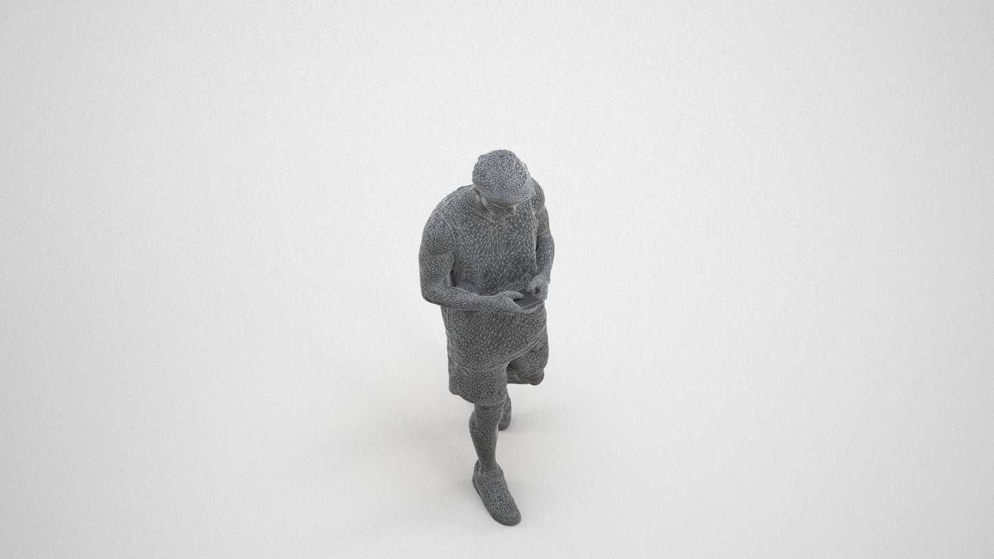 photogrammetry 3D man sport walking, realistic human model archviz FBX, wireframe three-quarter view