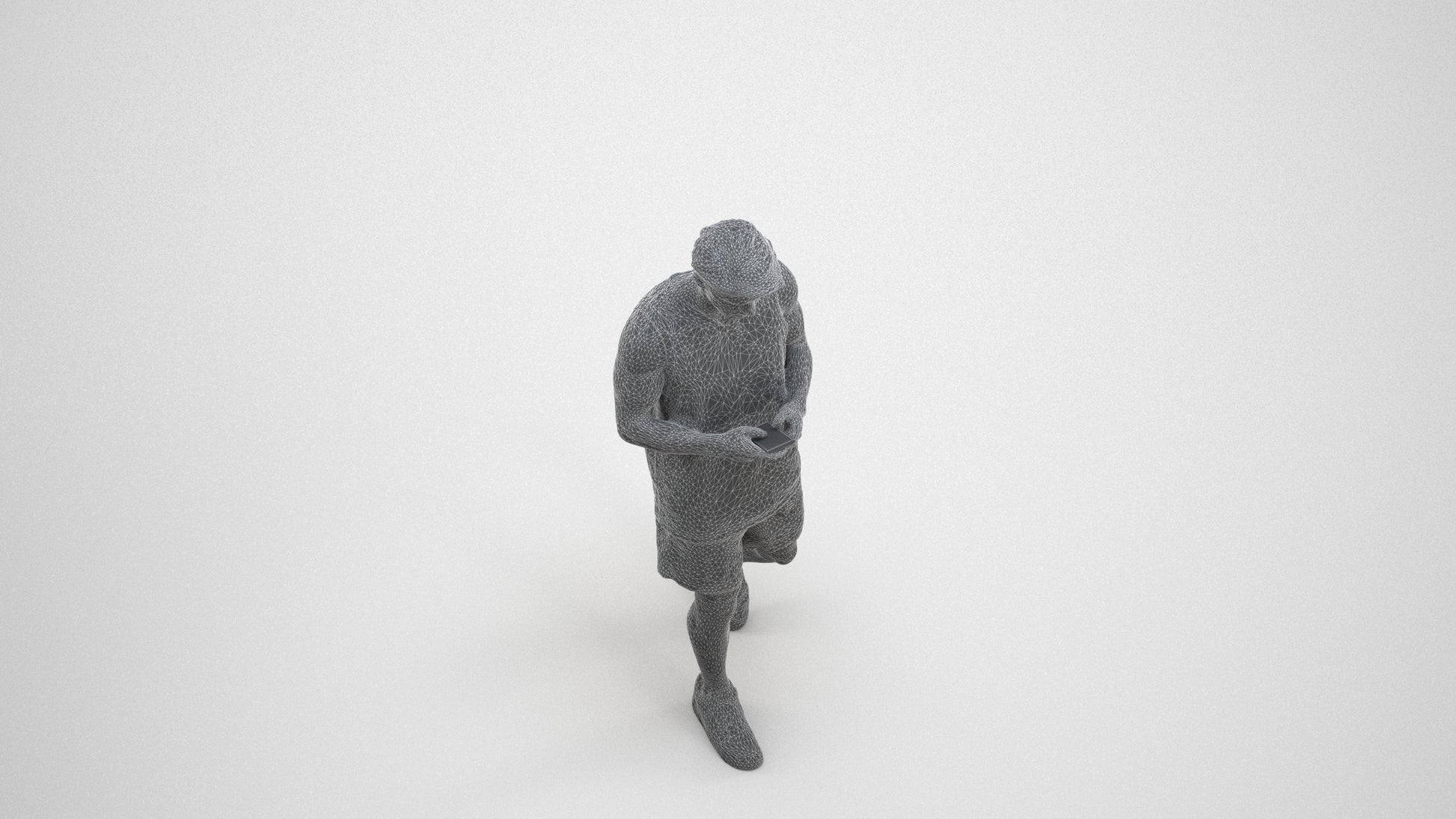 photogrammetry 3D man sport walking, realistic human model archviz FBX, wireframe three-quarter view
