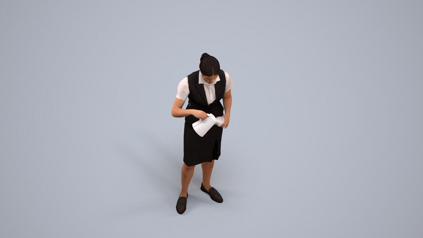realistic 3D woman hospitality, scanned archviz people for Blender and 3ds Max, back view render