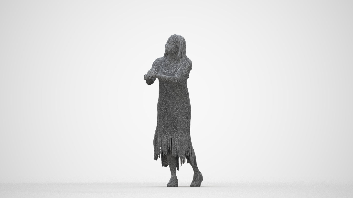 realistic 3D human woman casual standing, archviz people FBX OBJ for Blender, wireframe back view