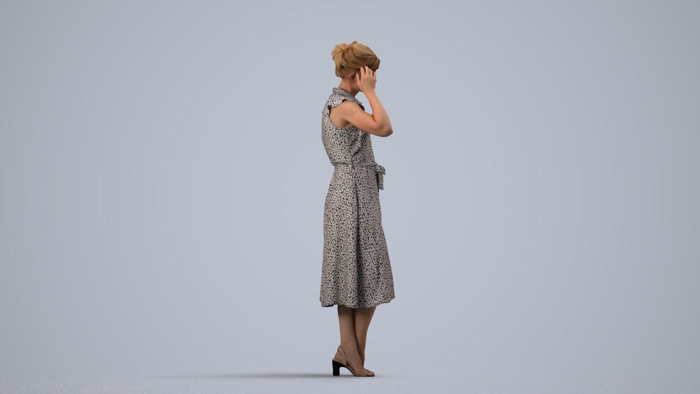 realistic 3D woman casual standing, scanned archviz people for Blender and 3ds Max, side view render