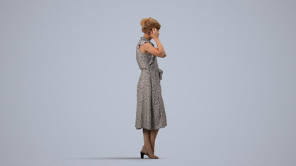realistic 3D woman casual standing, scanned archviz people for Blender and 3ds Max, side view render