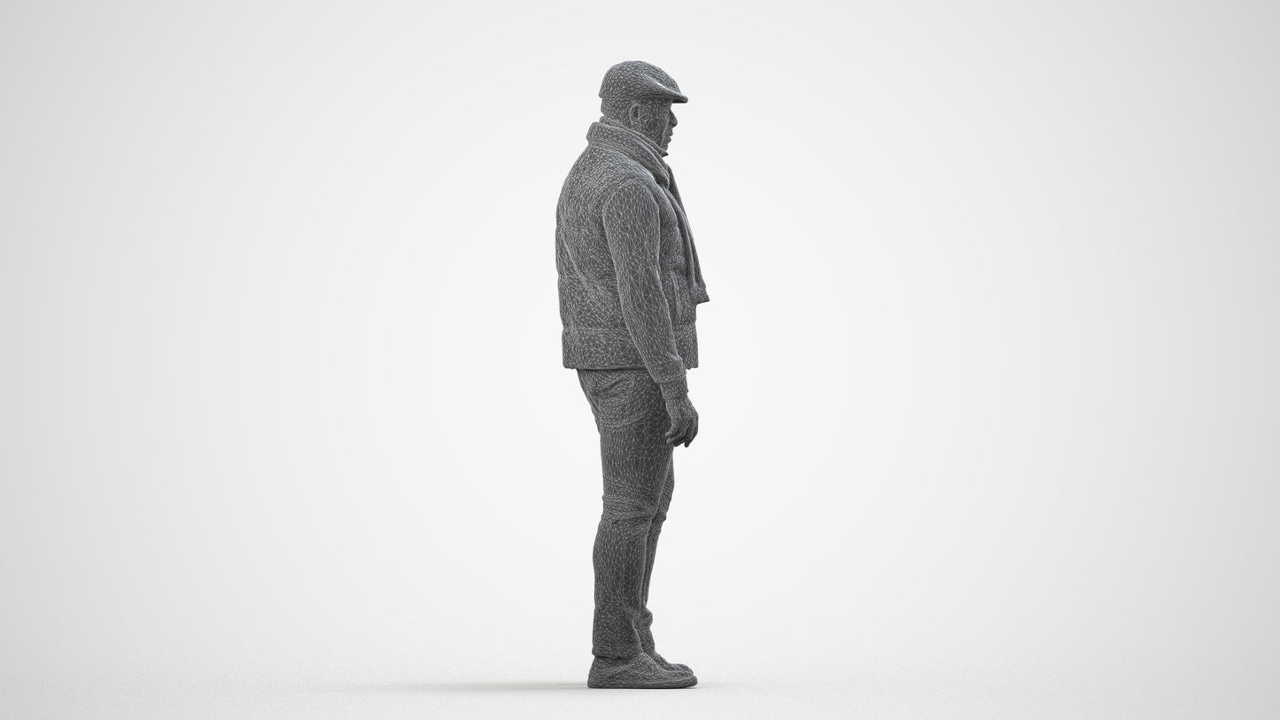 3D scanned man standing casual, photorealistic archviz people for Enscape and SketchUp, wireframe side view