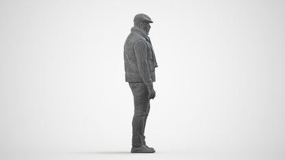 3D scanned man standing casual, photorealistic archviz people for Enscape and SketchUp, wireframe side view