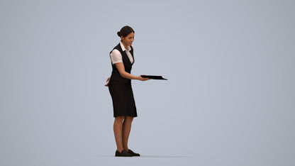 photogrammetry 3D woman hospitality, realistic human model archviz FBX, top-down view render