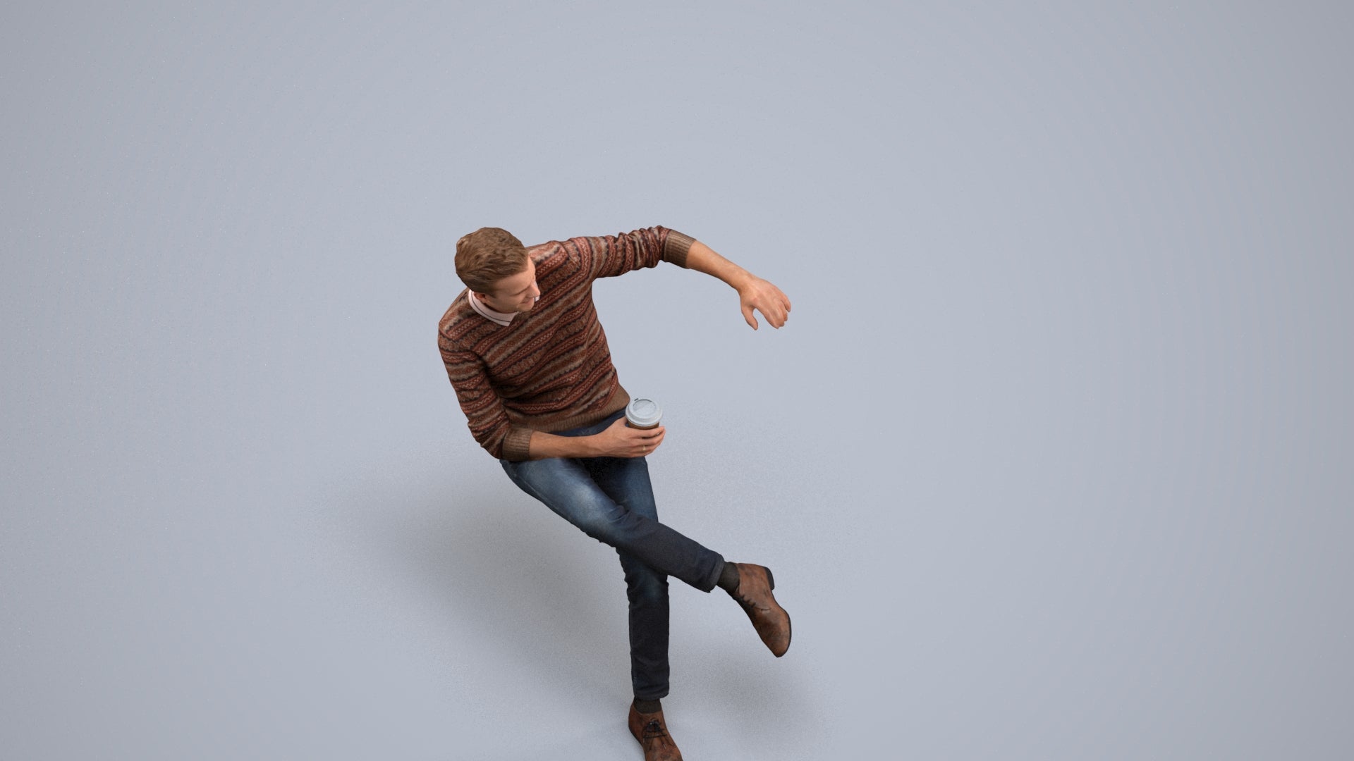 scanned 3D man casual sitting, photogrammetry people for Enscape and V-Ray, back view render