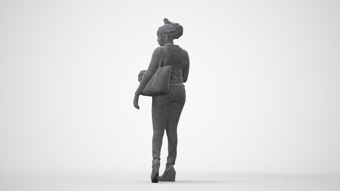 photogrammetry 3D woman casual walking, realistic human model archviz FBX, square thumbnail