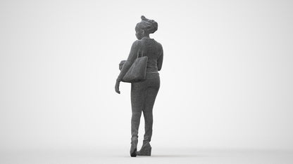 photogrammetry 3D woman casual walking, realistic human model archviz FBX, square thumbnail